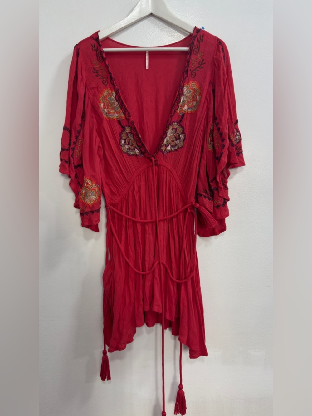 Free People Fiery Red Flutter Sleeve Boho Blouse